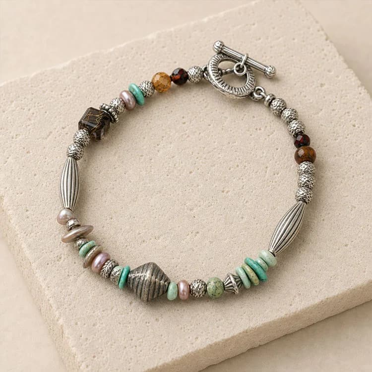 Vintage Turquoise & Multistone Antique-Silver Bracelet